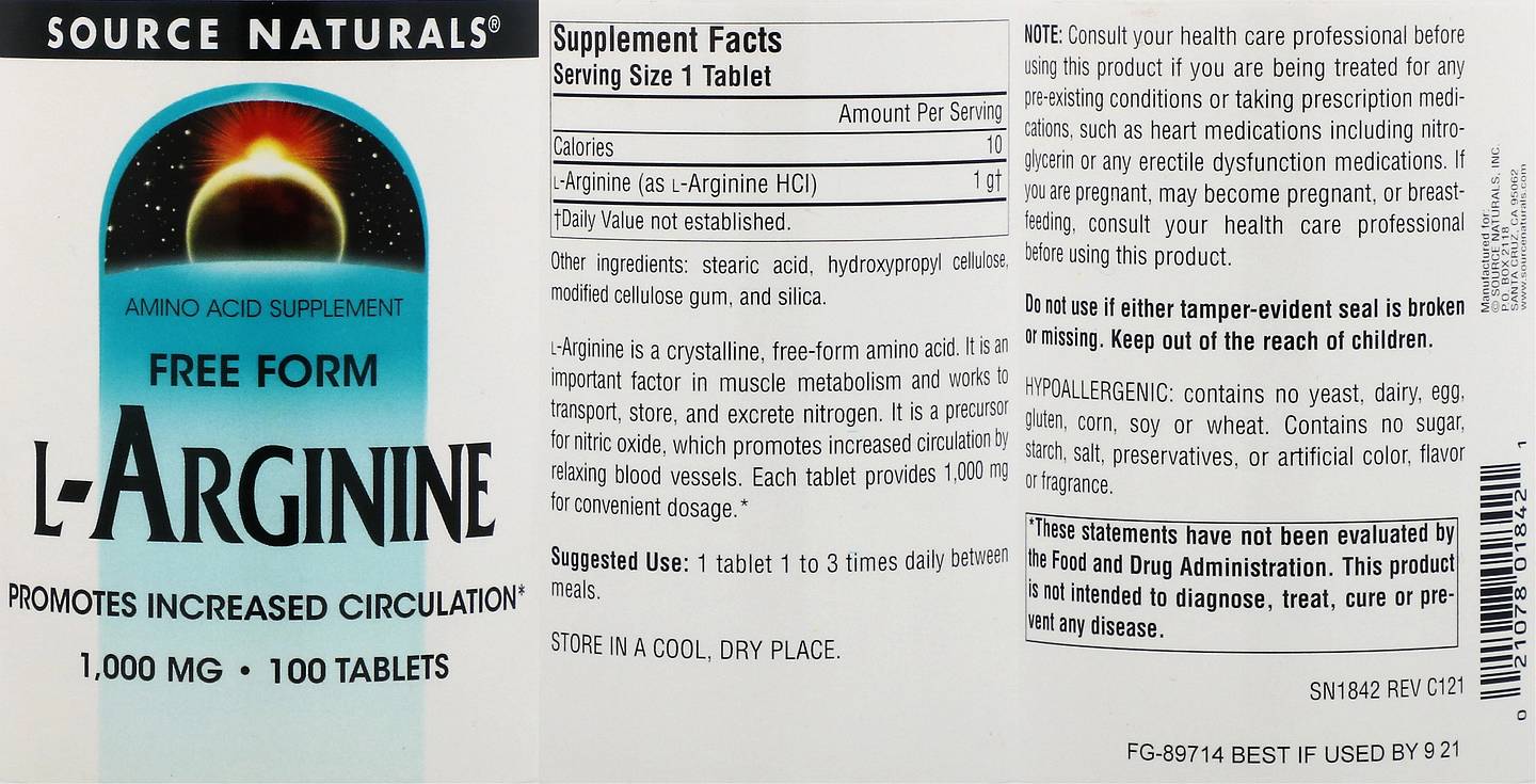 Source Naturals, L-Arginine label