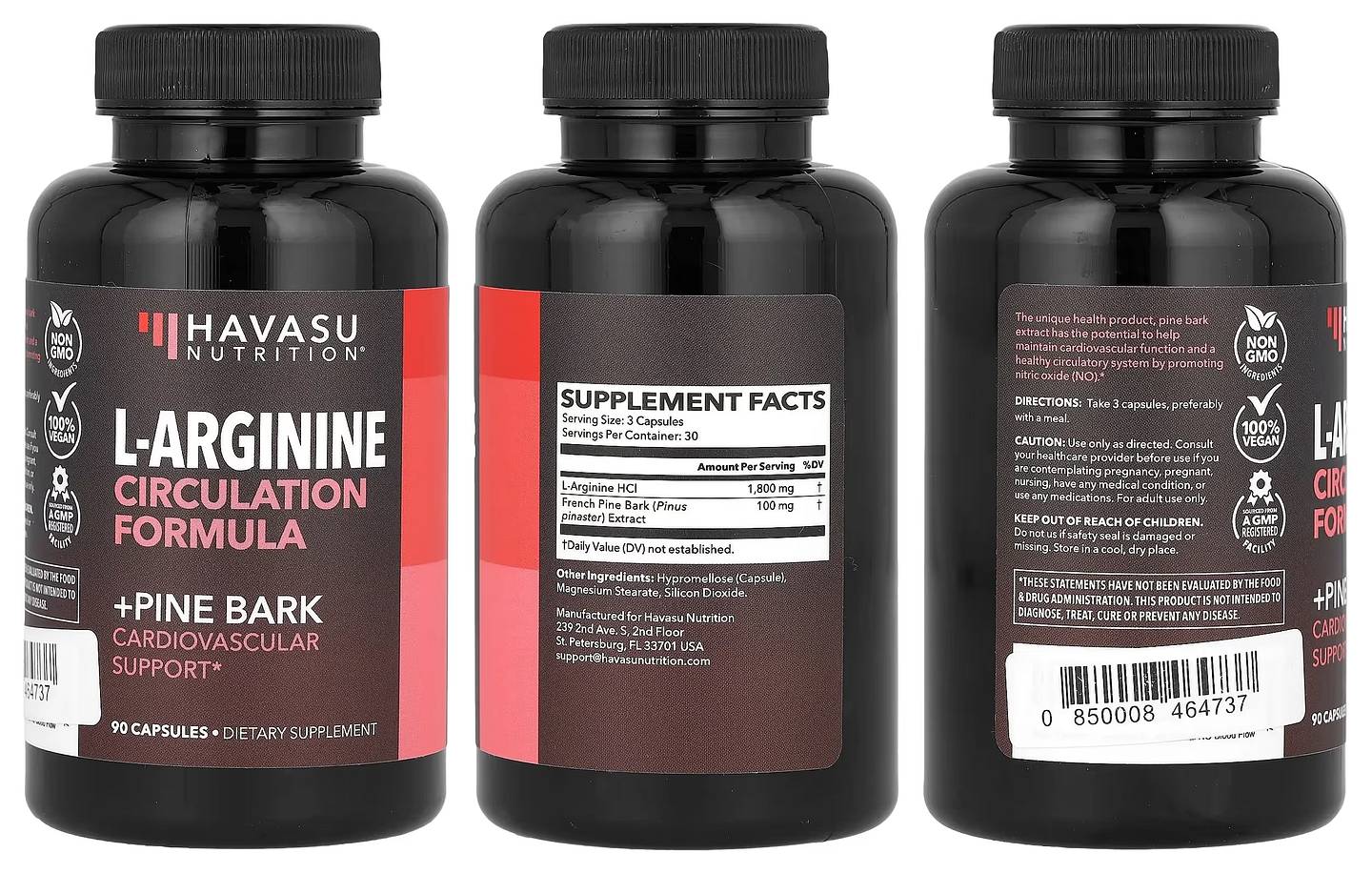 Havasu Nutrition, L-Arginine Circulation Formula + Pine Bark packaging