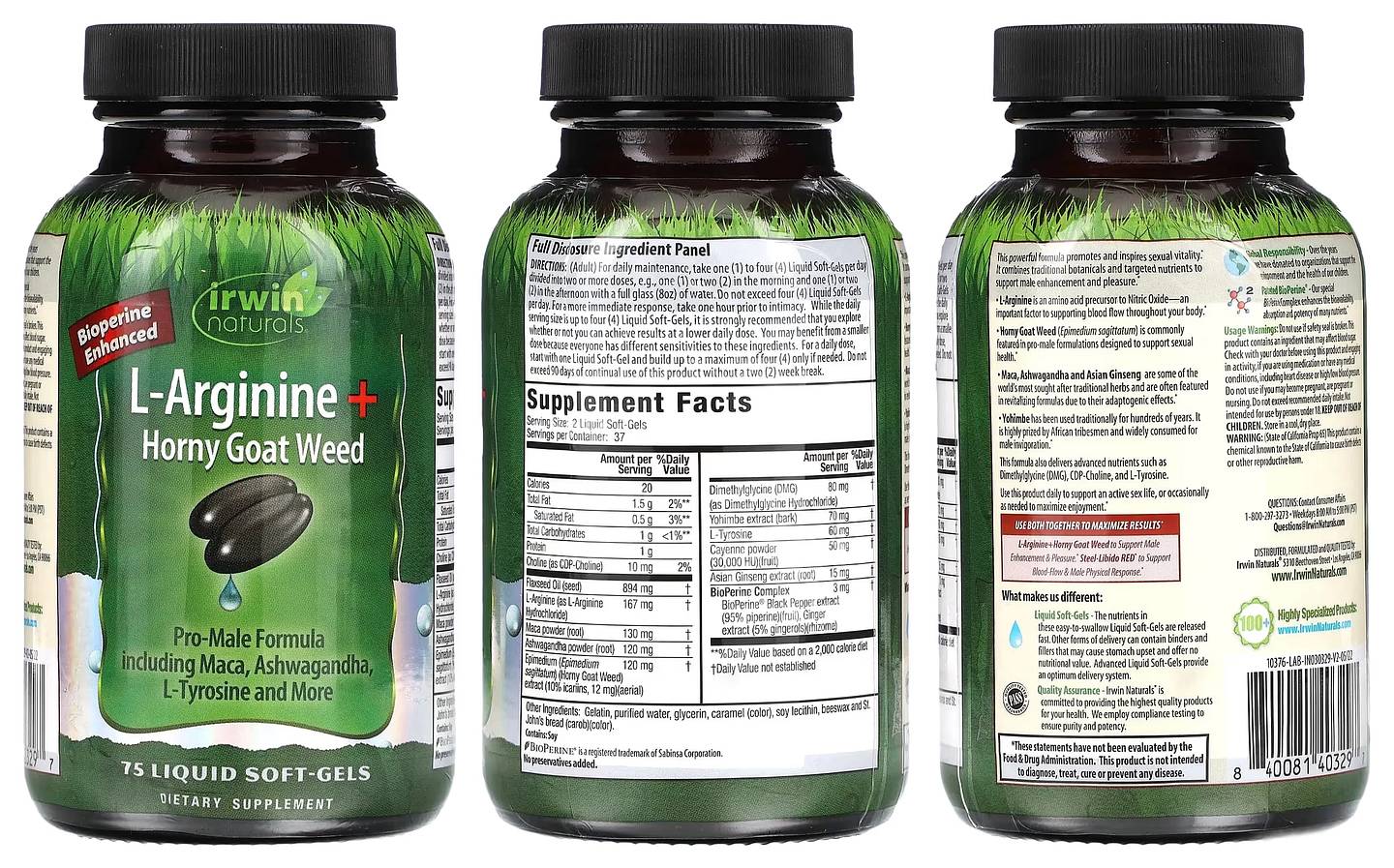 Irwin Naturals, L-Arginine + Horny Goat Weed packaging