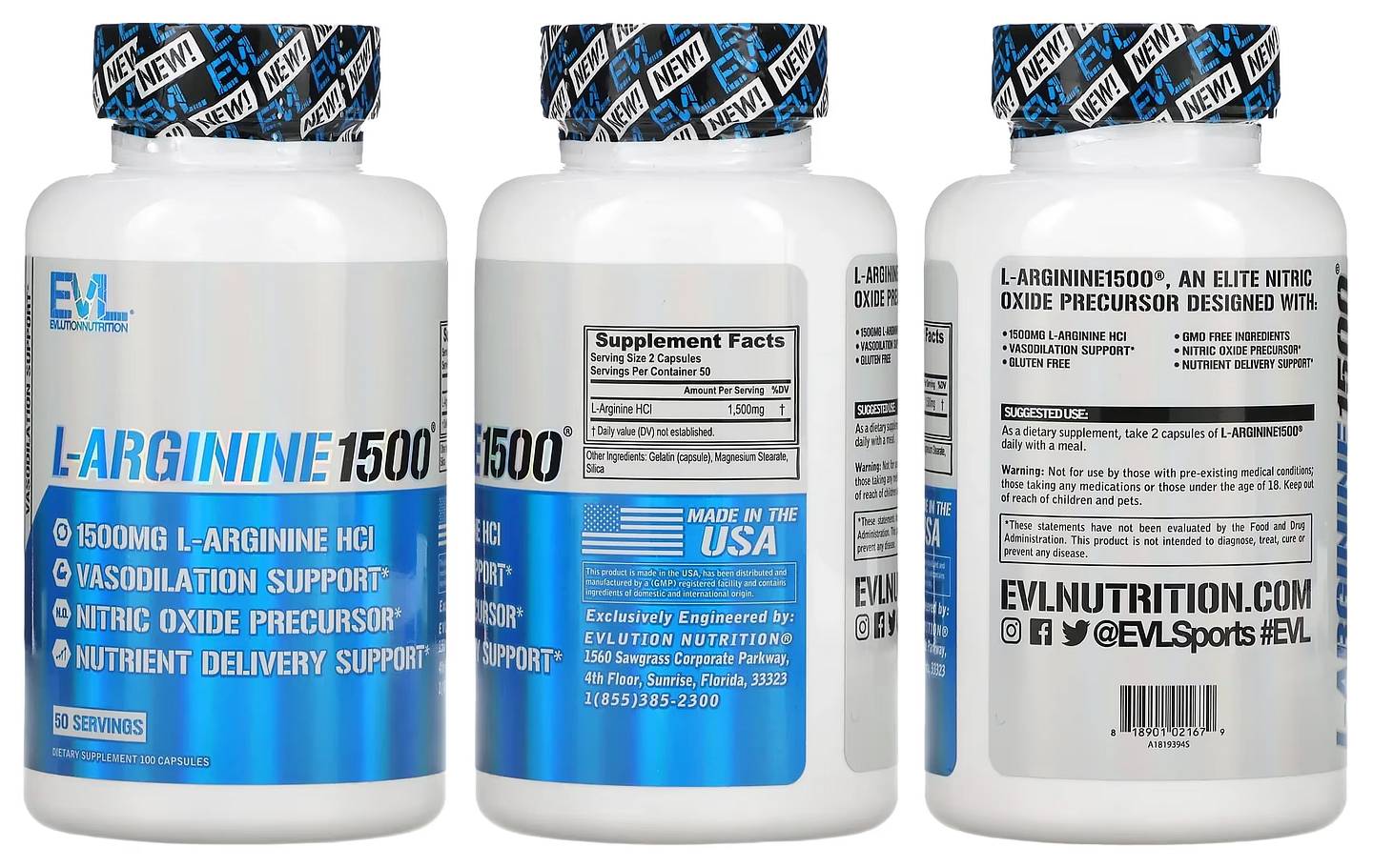 EVLution Nutrition, L-Arginine1500 packaging