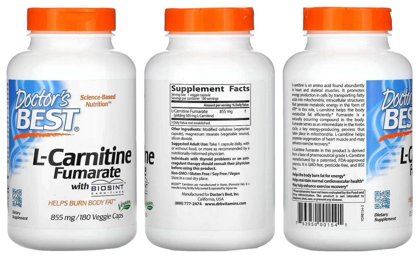 Doctor's Best, L-Carnitine Fumarate with Biosint Carnitines packaging