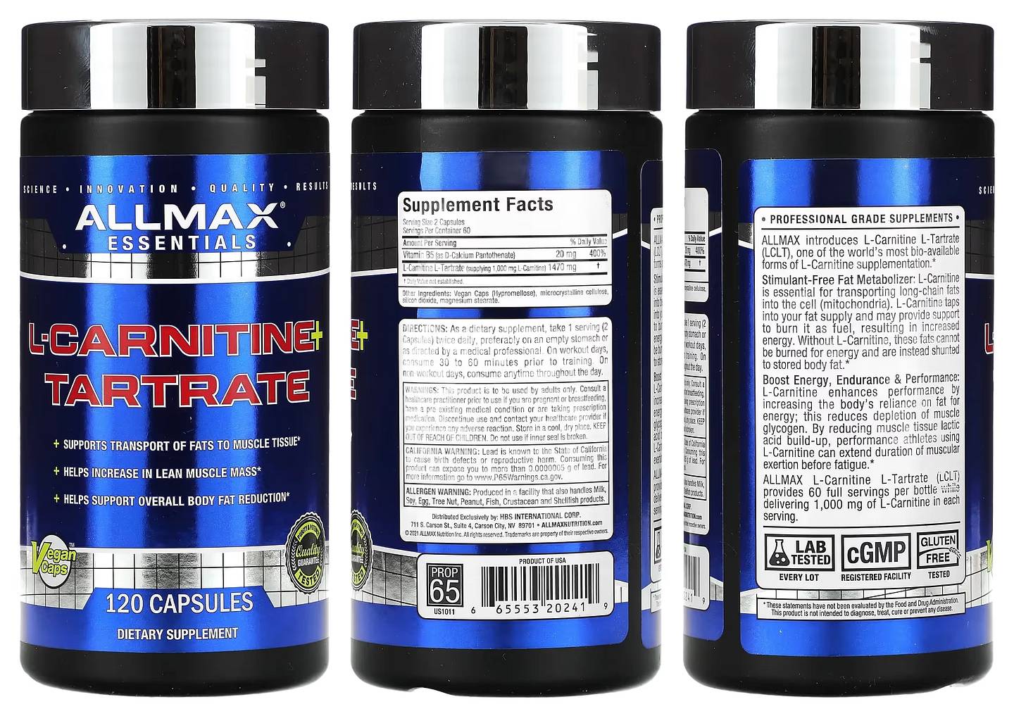 ALLMAX, L-Carnitine + Tartrate packaging