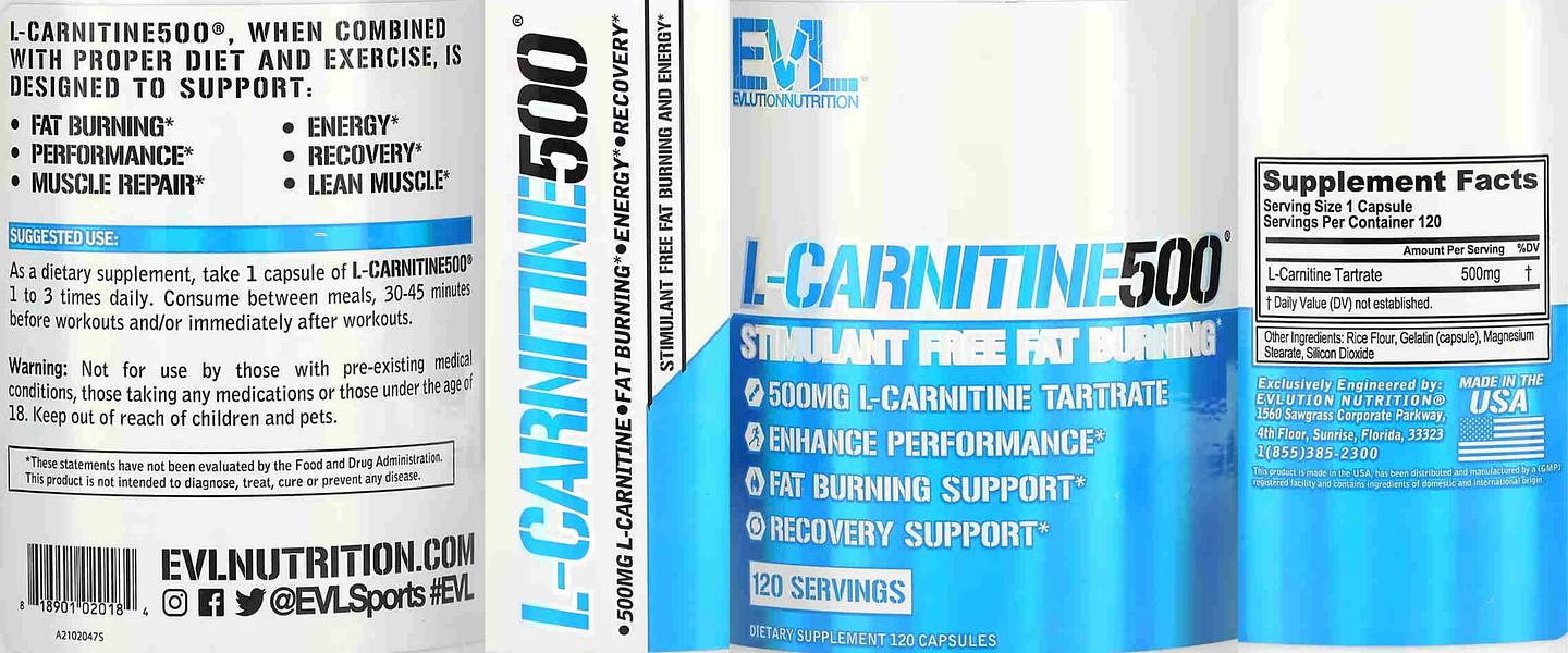 EVLution Nutrition, L-CARNITINE500 label