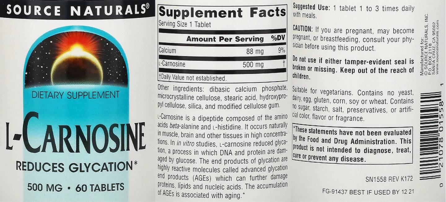 Source Naturals, L-Carnosine label