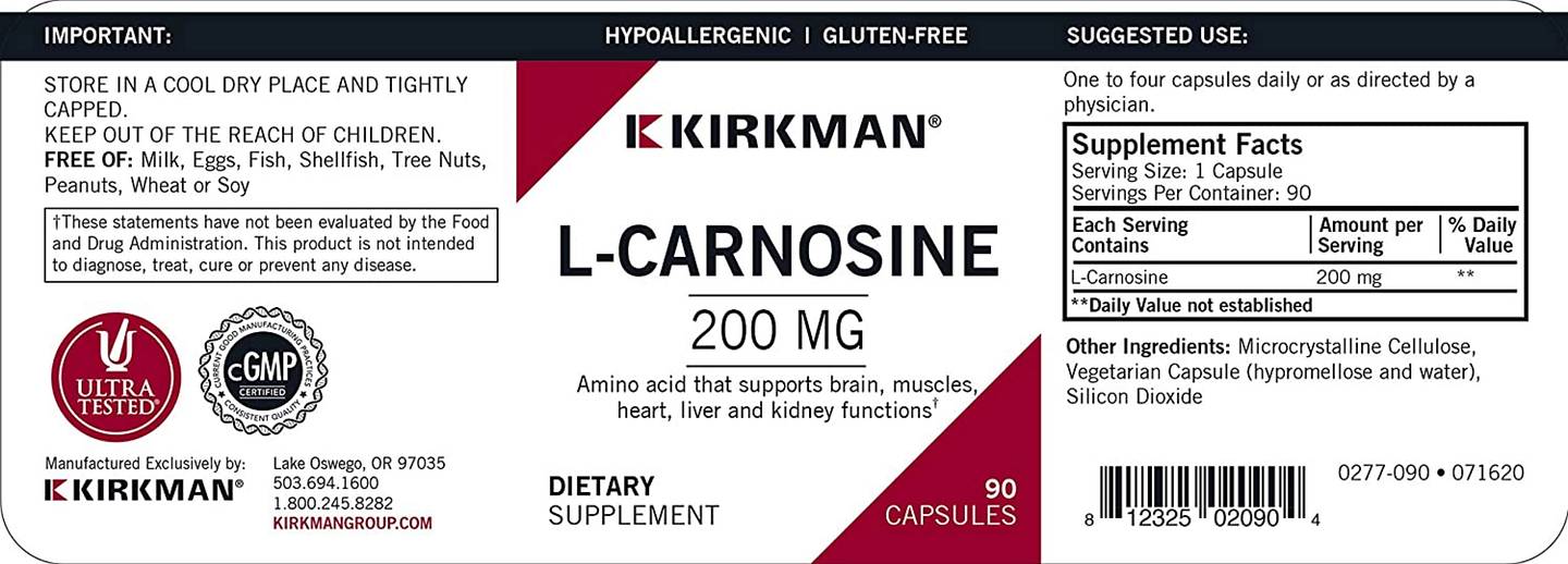 Kirkman Labs, L-Carnosine label