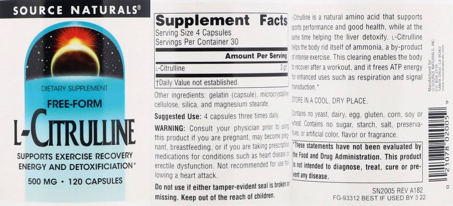 Source Naturals, L-Citrulline label