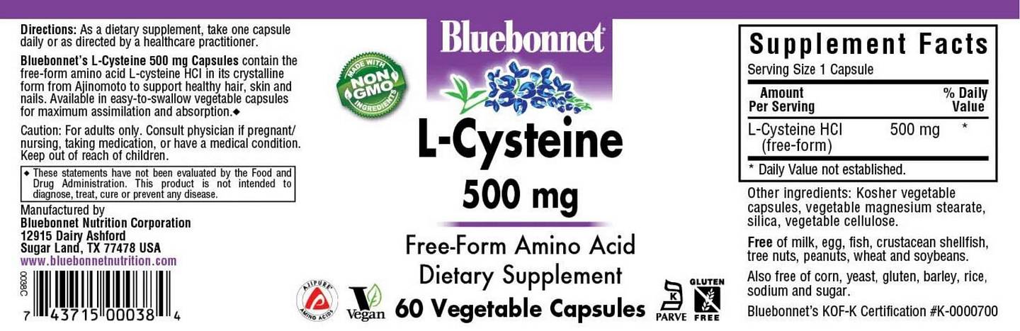 Bluebonnet Nutrition, L-Cysteine label