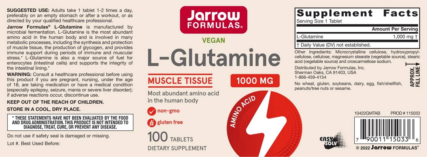 Jarrow Formulas, L-Glutamine label