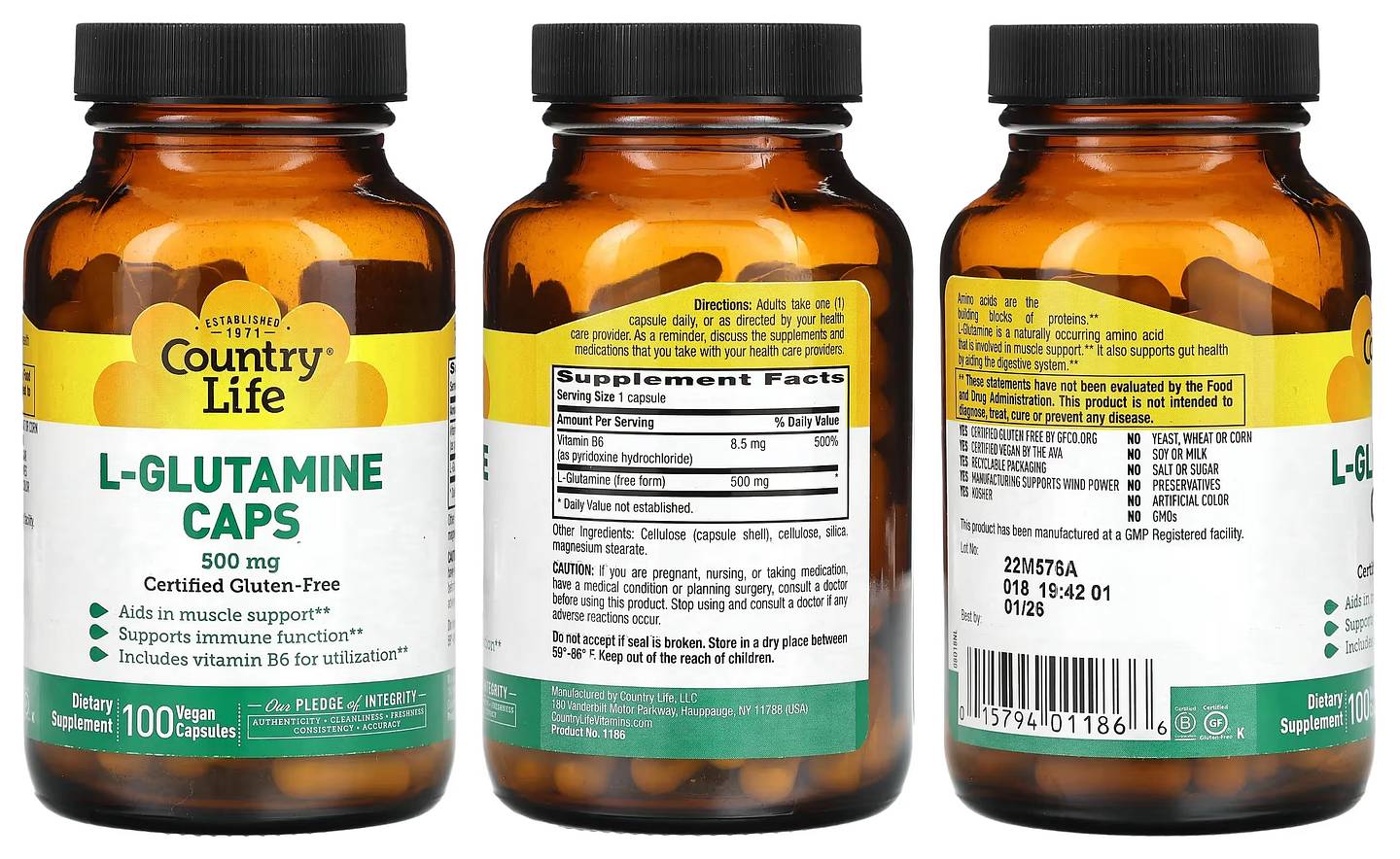 Country Life, L-Glutamine Caps packaging