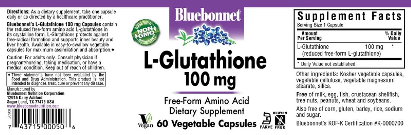 Bluebonnet Nutrition, L-Glutathione label