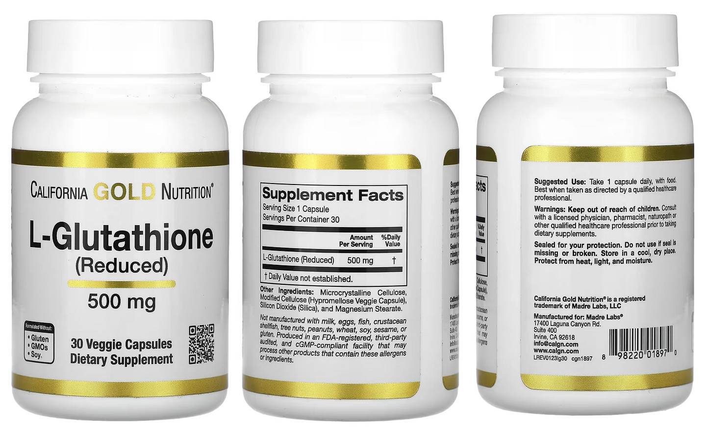 California Gold Nutrition, L-Glutathione (Reduced) packaging