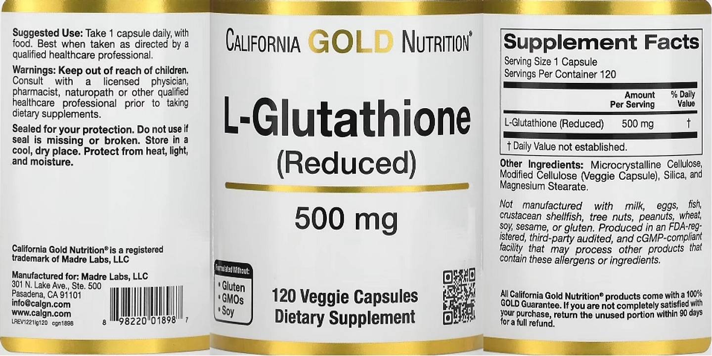 California Gold Nutrition, L-Glutathione (Reduced) label