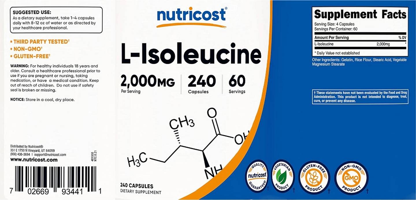 Nutricost, L-Isoleucine label