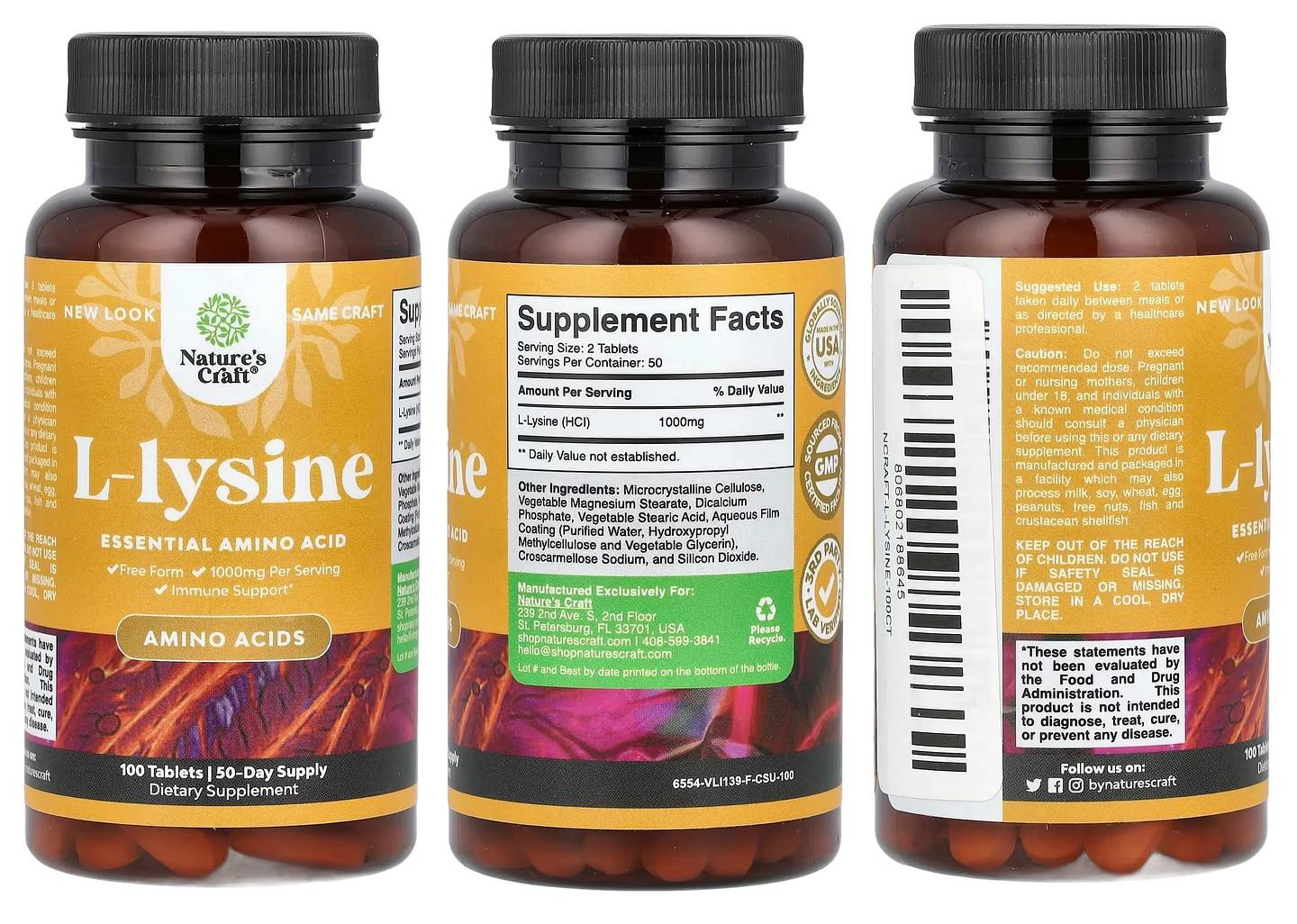 Nature's Craft, L-Lysine packaging