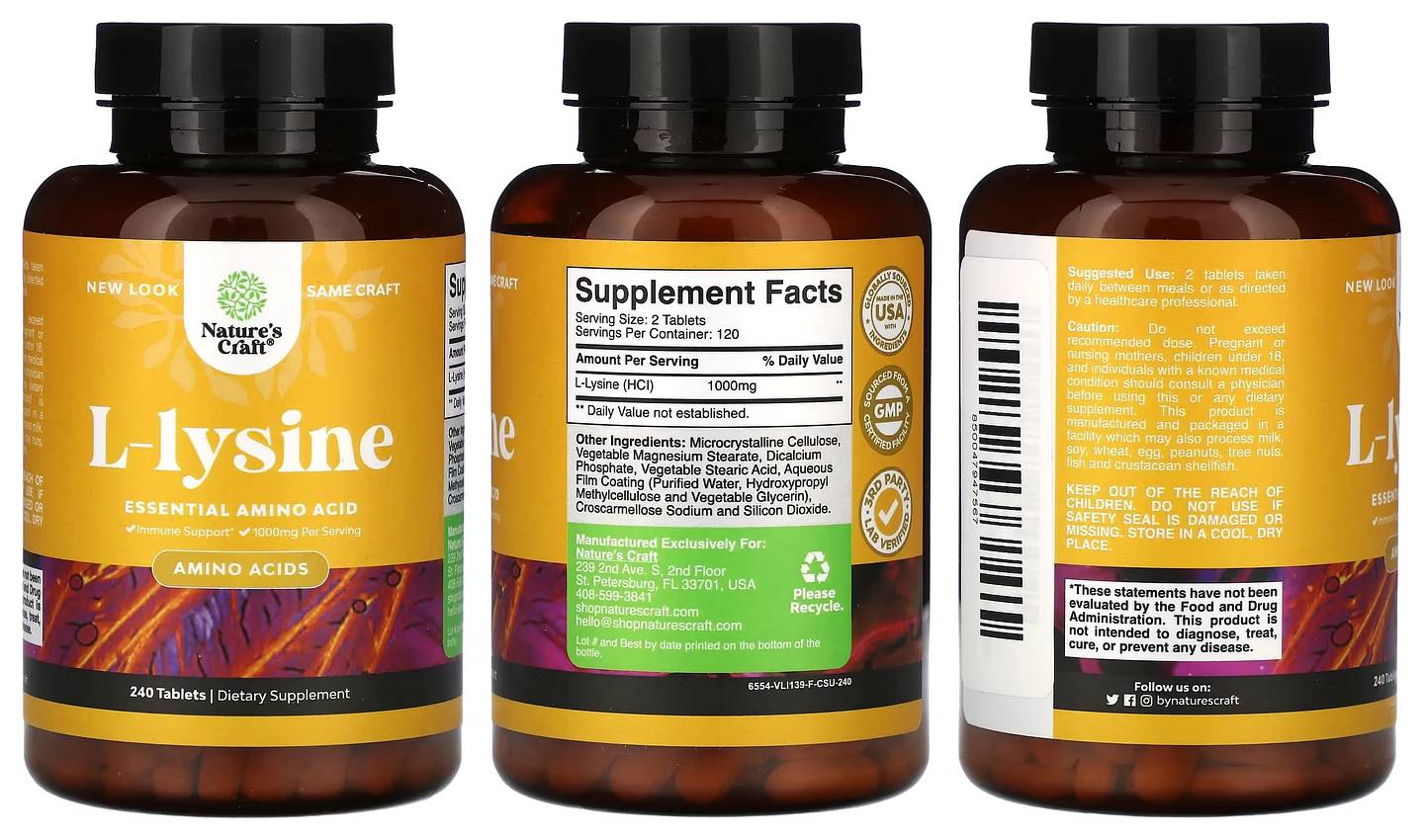 Nature's Craft, L-Lysine packaging