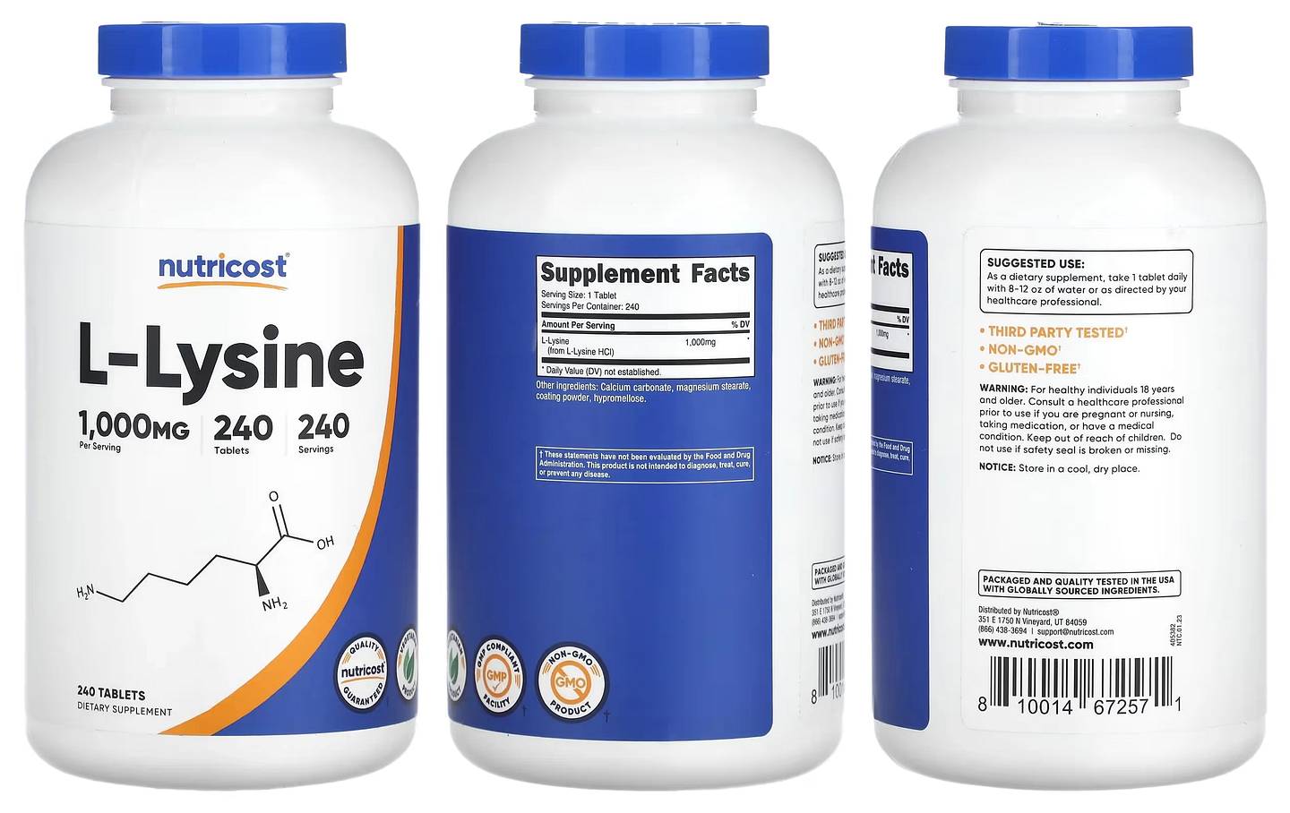 Nutricost, L-Lysine packaging