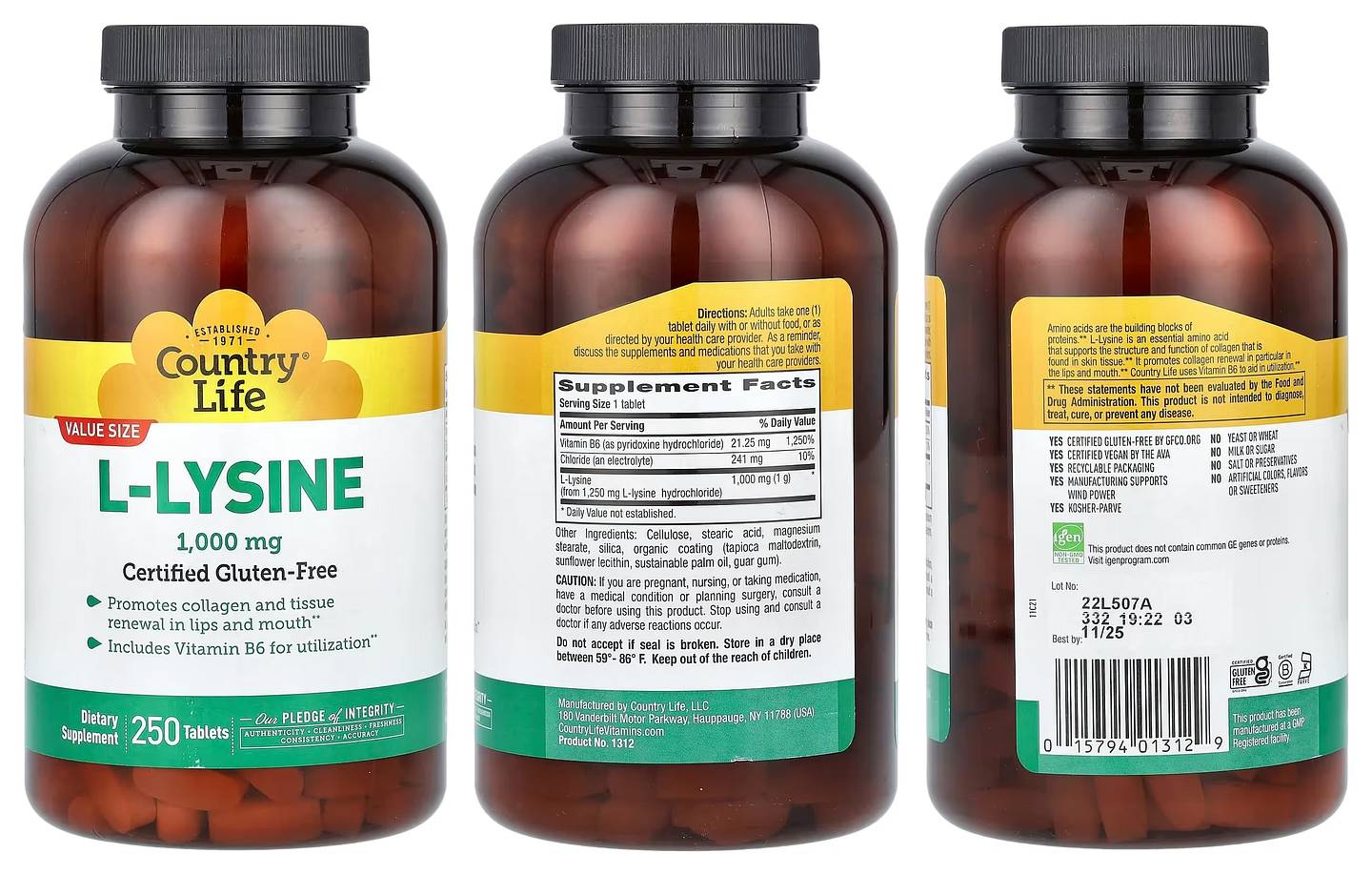 Country Life, L-Lysine packaging