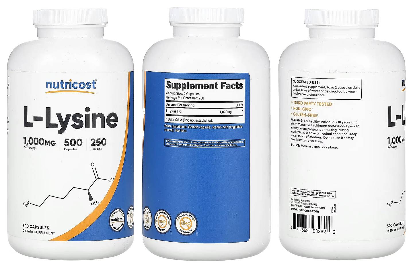 Nutricost, L-Lysine packaging