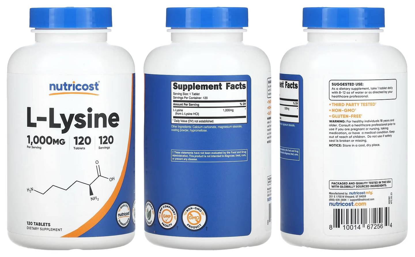 Nutricost, L-Lysine packaging