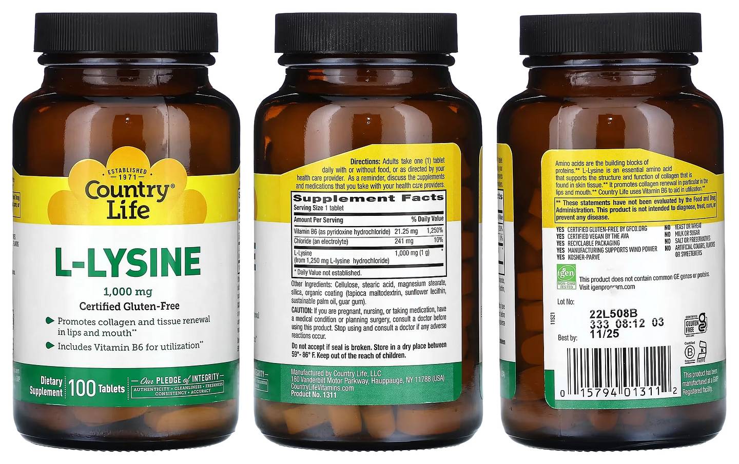 Country Life, L-Lysine packaging