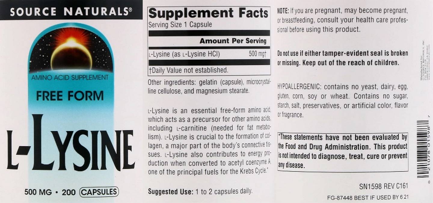 Source Naturals, L-Lysine label