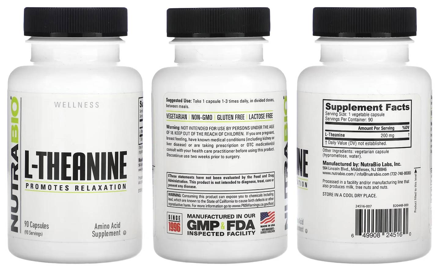 NutraBio, L-Theanine packaging