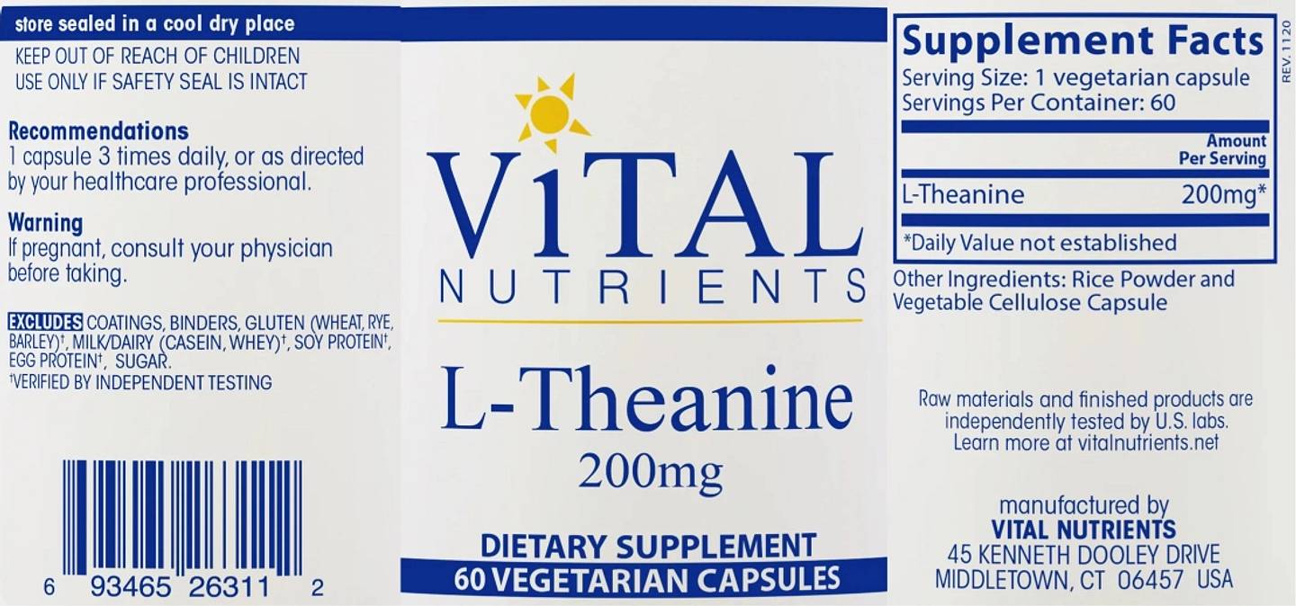 Vital Nutrients, L-Theanine label