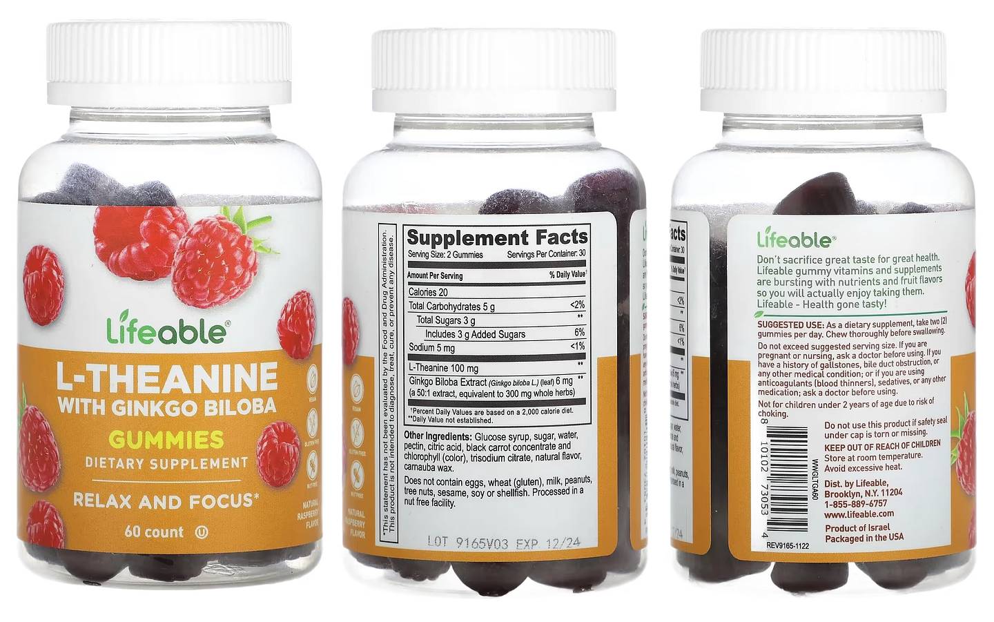 Lifeable, L-Theanine with Ginkgo Biloba Gummies packaging