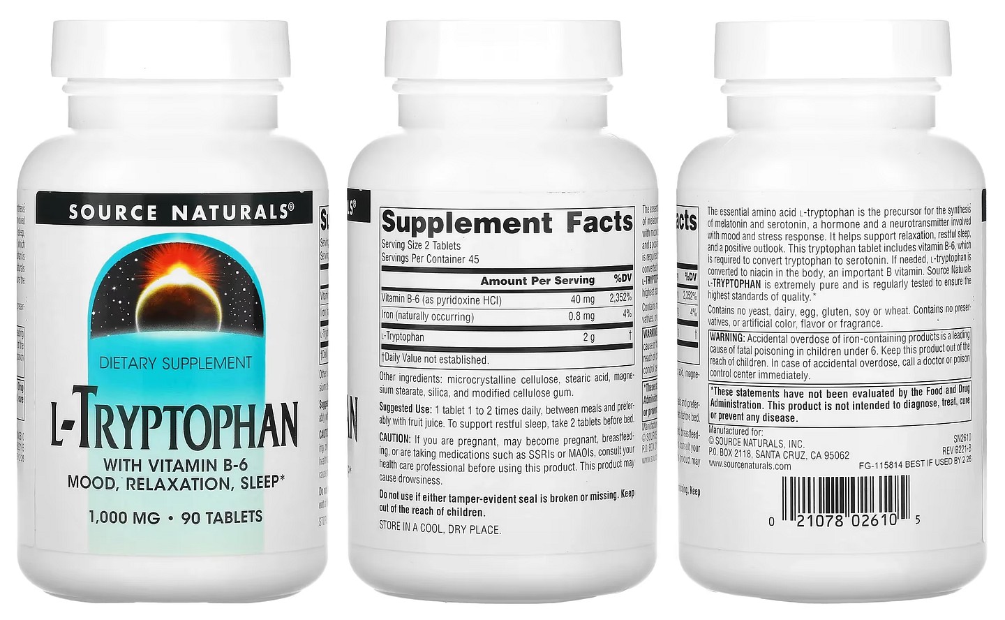 Source Naturals, L-Tryptophan packaging