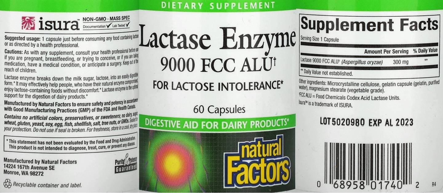 Natural Factors, Lactase Enzyme label