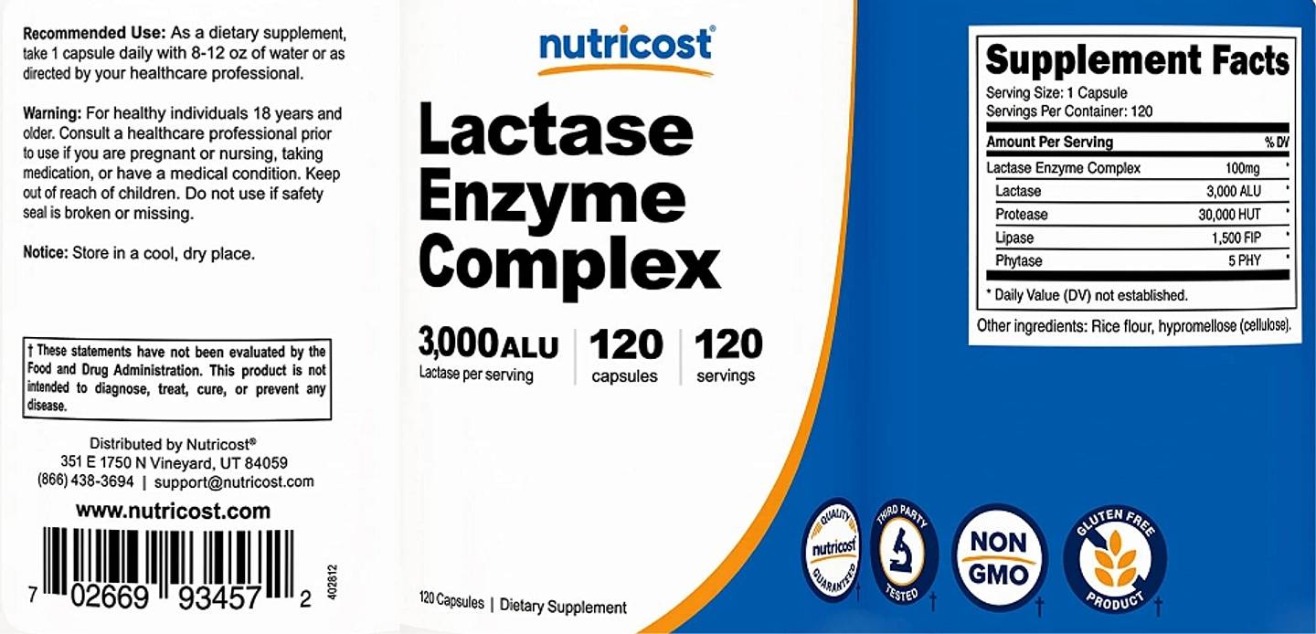 Nutricost, Lactase Enzyme Complex label