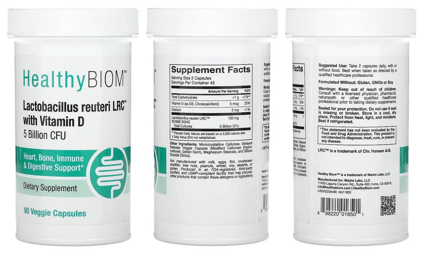 HealthyBiom, Lactobacillus Reuteri LRC with Vitamin D packaging