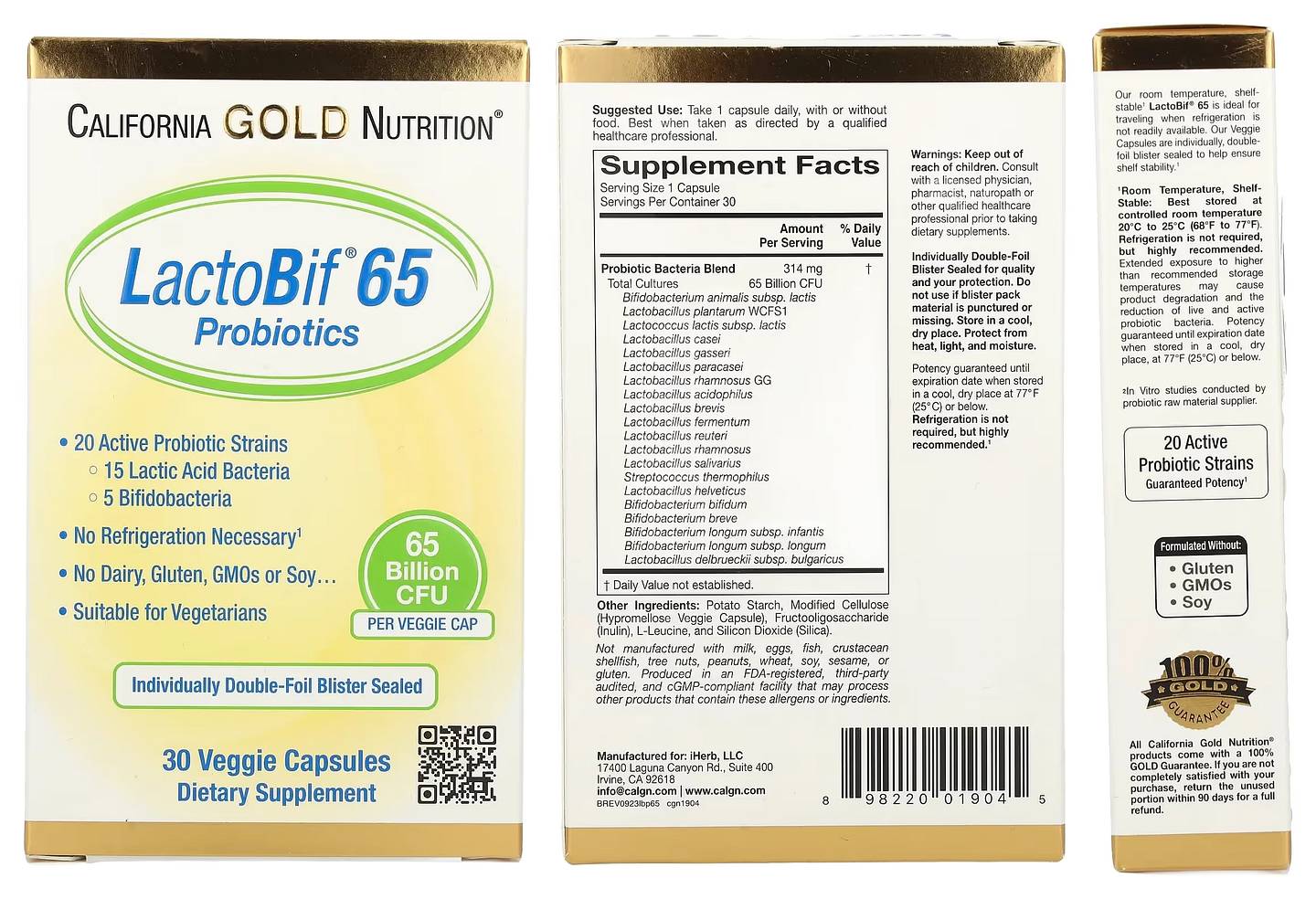 California Gold Nutrition, LactoBif 65 Probiotics packaging