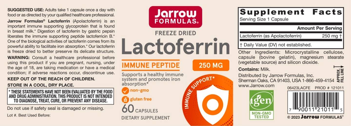 Jarrow Formulas, Lactoferrin label