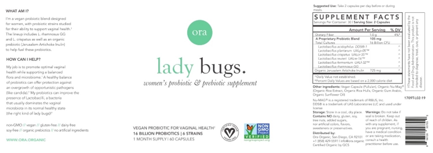 Ora, Lady Bugs, Women's Probiotic & Prebiotic Supplement label