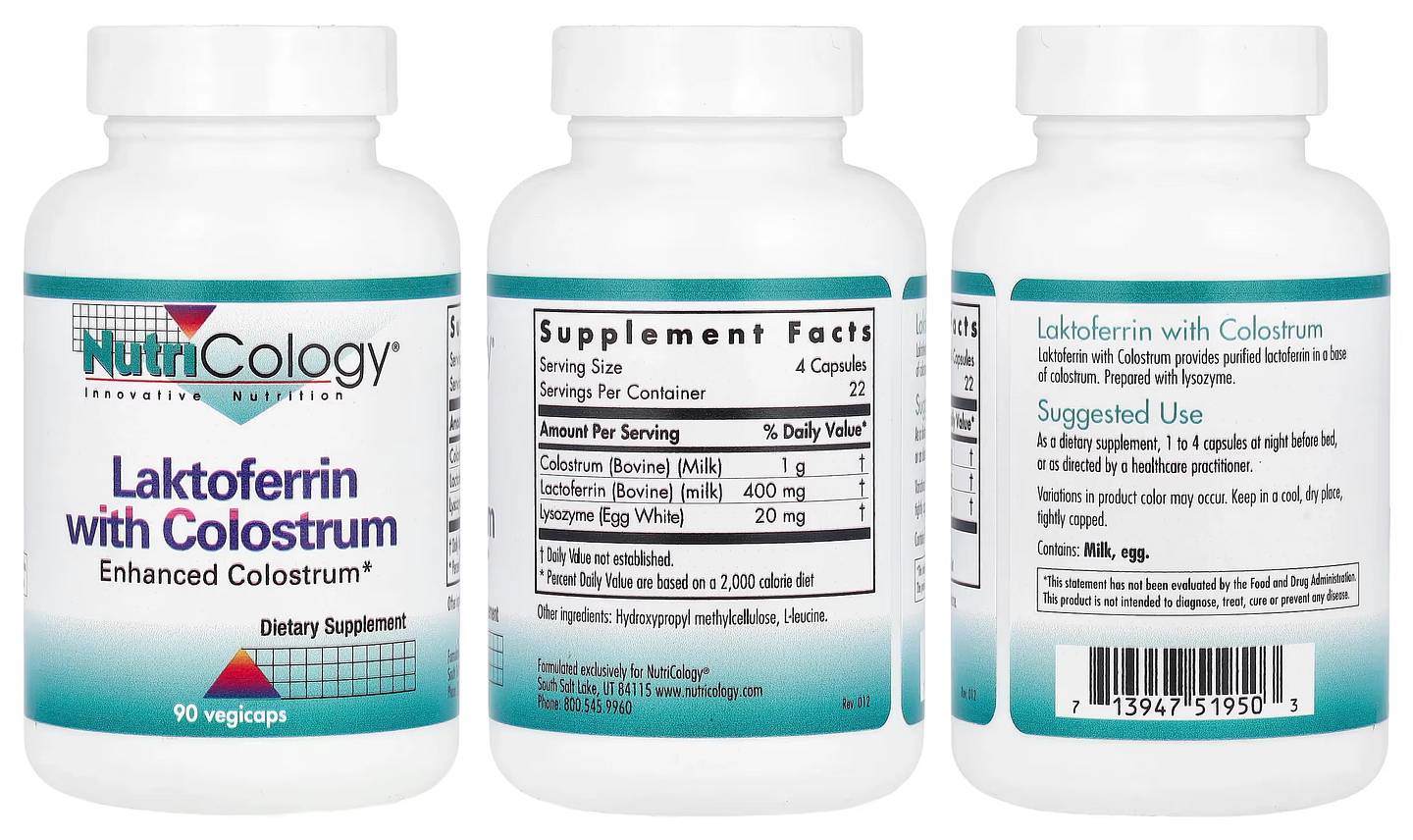 Nutricology, Laktoferrin with Colostrum packaging