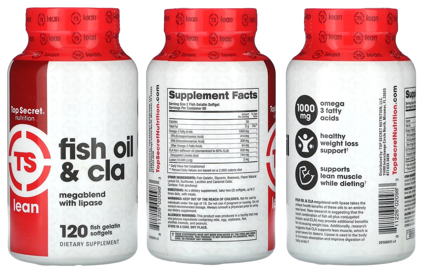 Top Secret Nutrition, Lean, Fish Oil & CLA Megablend with Lipase packaging