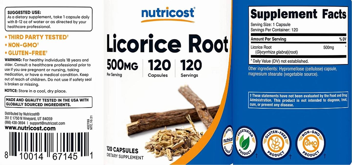 Nutricost, Licorice Root label