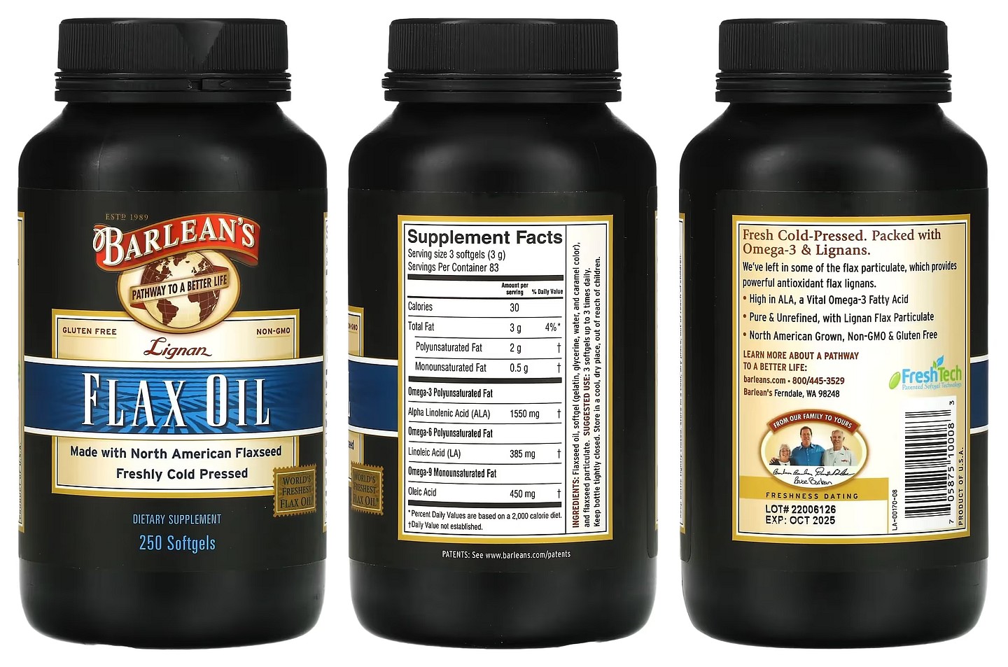 Barlean's, Lignan Flax Oil packaging