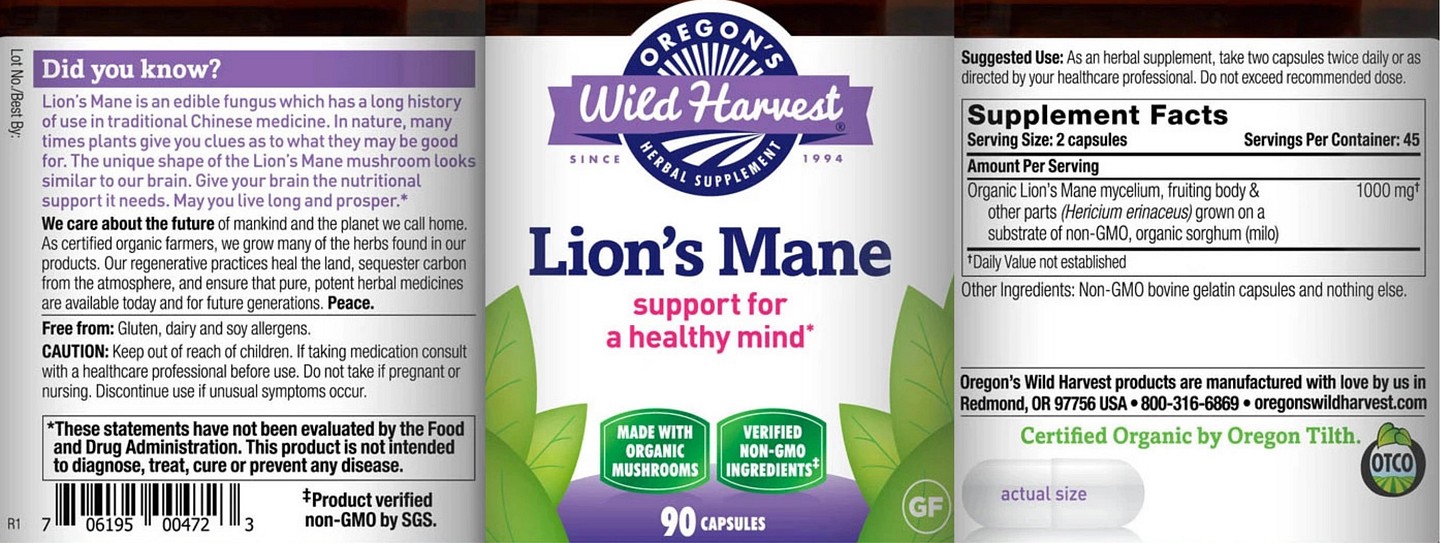 Oregon's Wild Harvest, Lion's Mane label