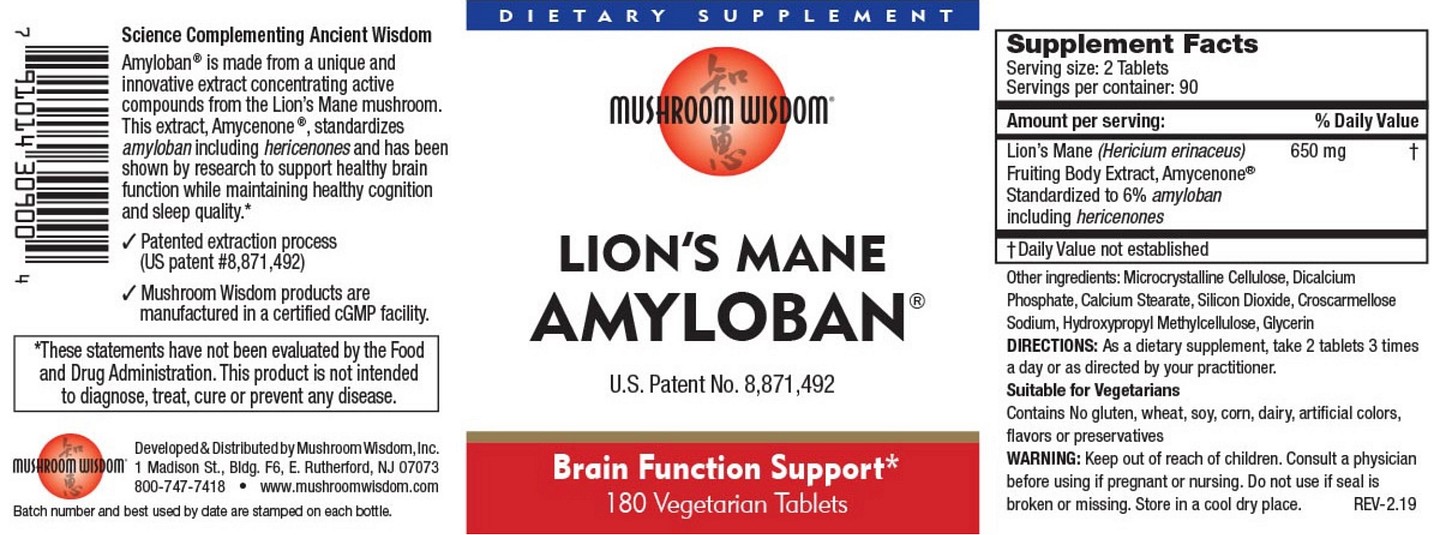 Mushroom Wisdom, Lion's Mane Amyloban label