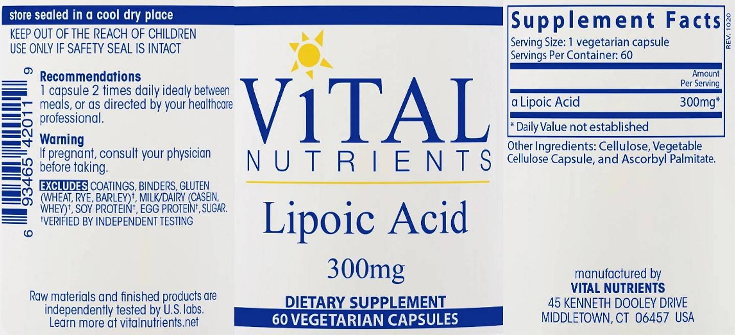 Vital Nutrients, Lipoic Acid label