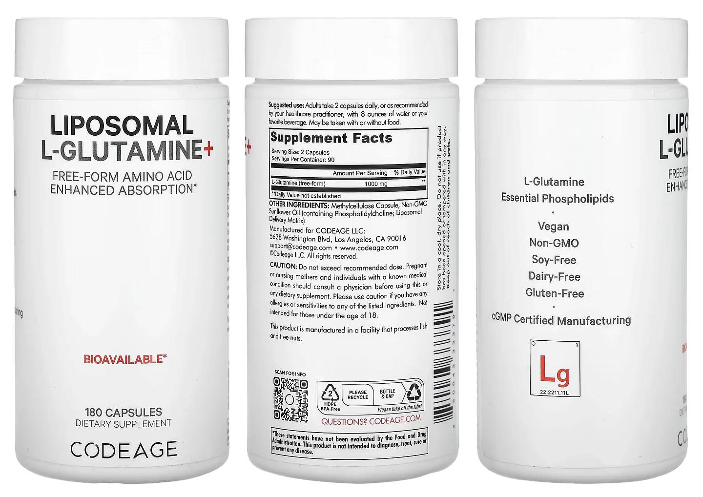 Codeage, Liposomal L-Glutamine+ packaging