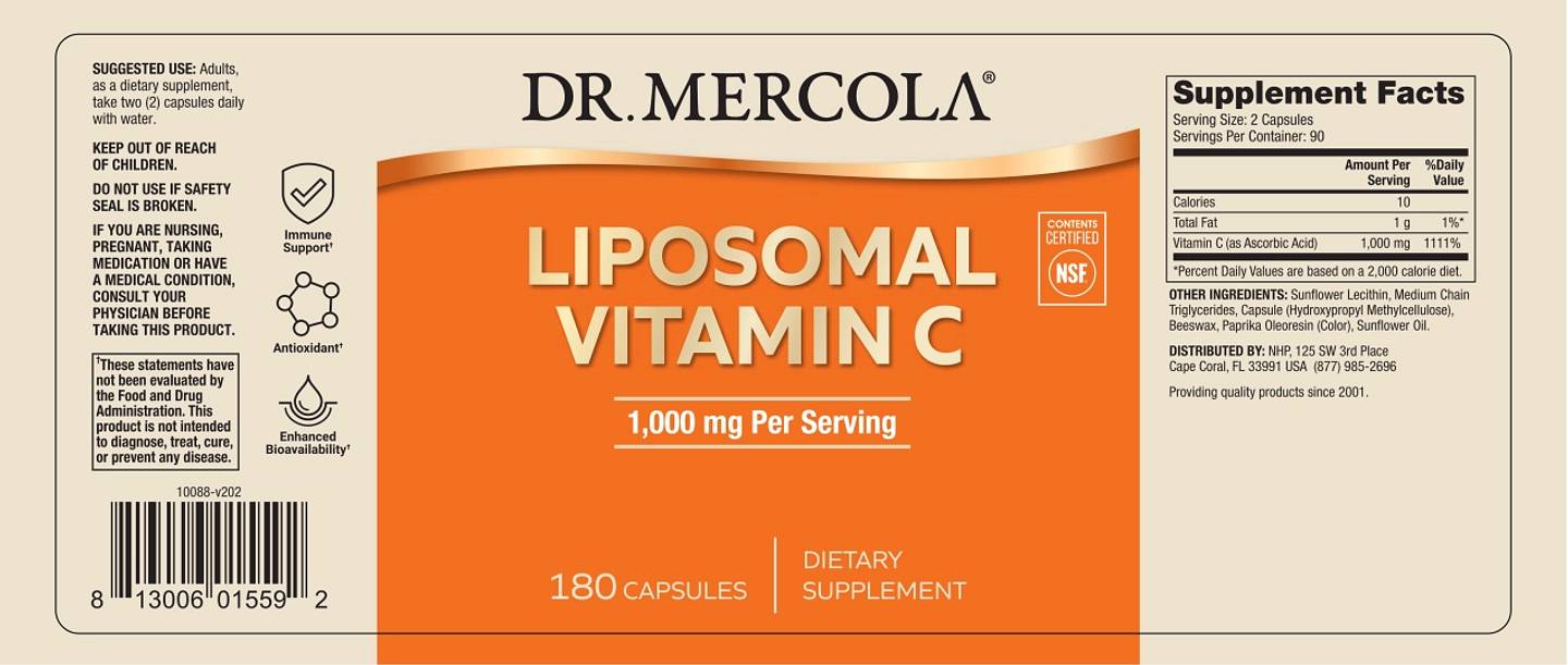 Dr. Mercola, Liposomal Vitamin C label