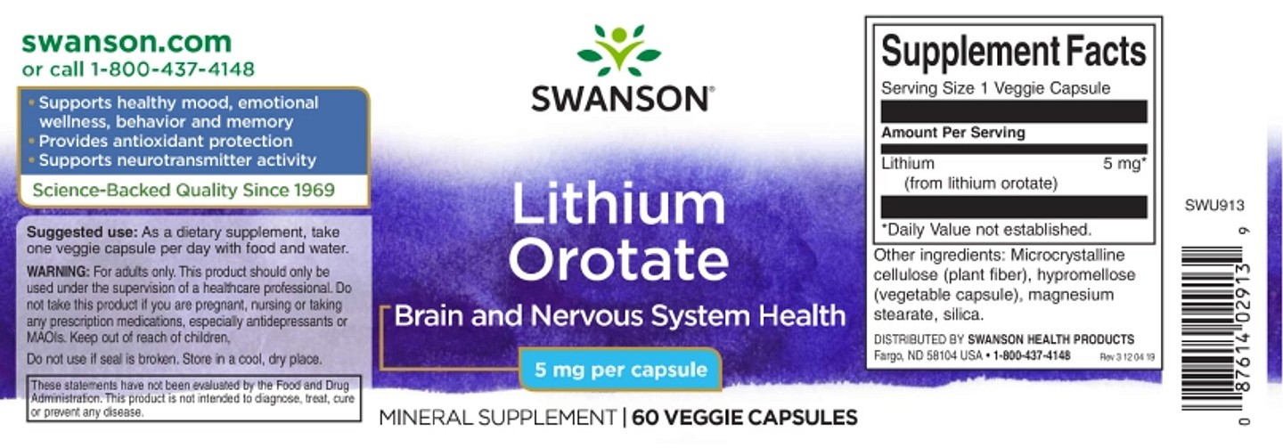 Swanson, Lithium Orotate label