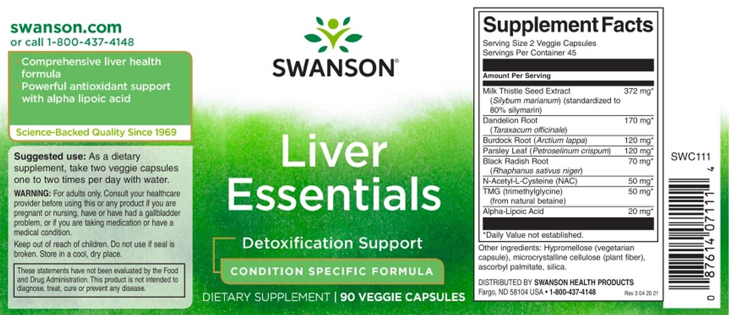 Swanson, Liver Essentials label