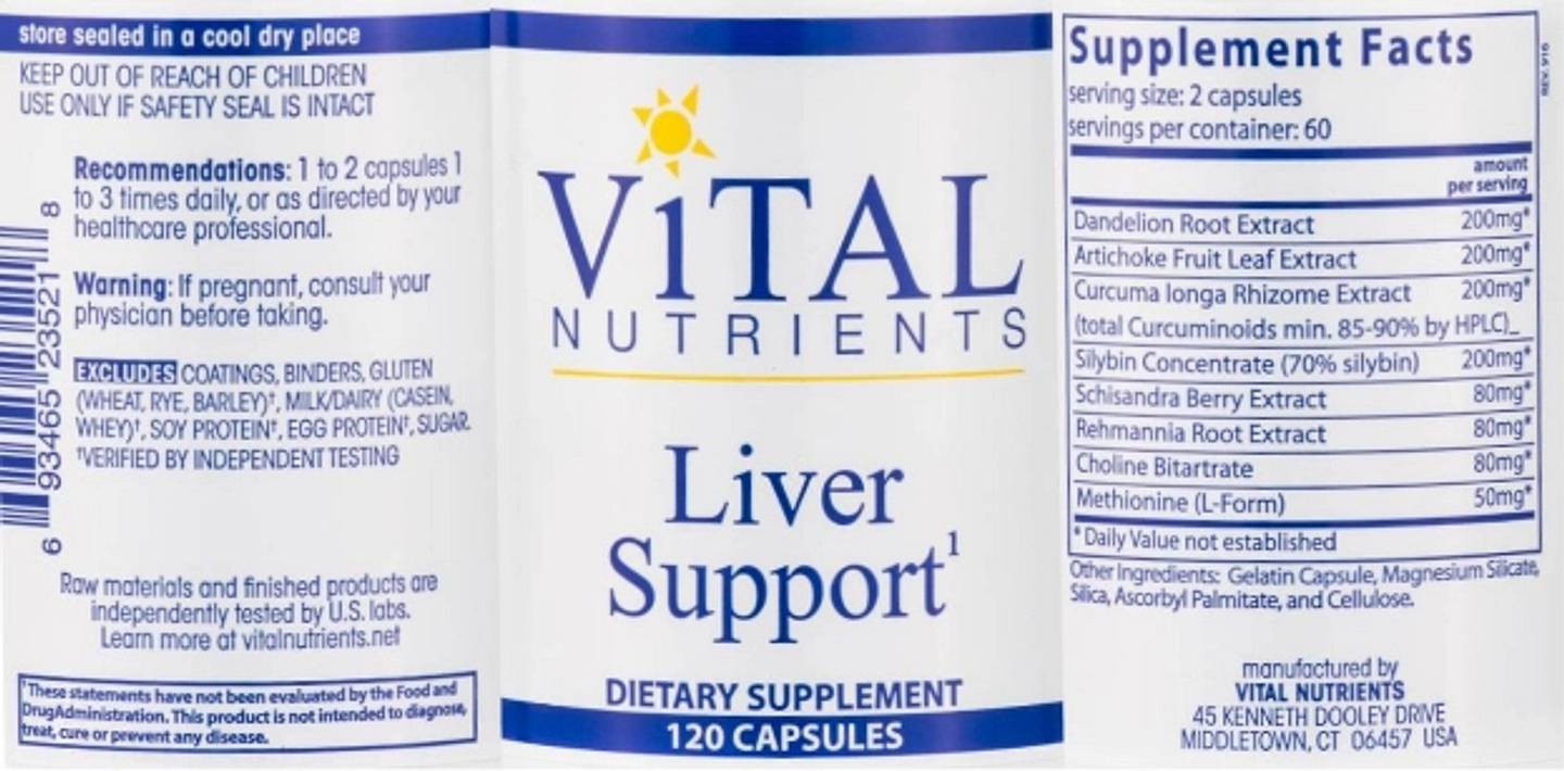 Vital Nutrients, Liver Support label