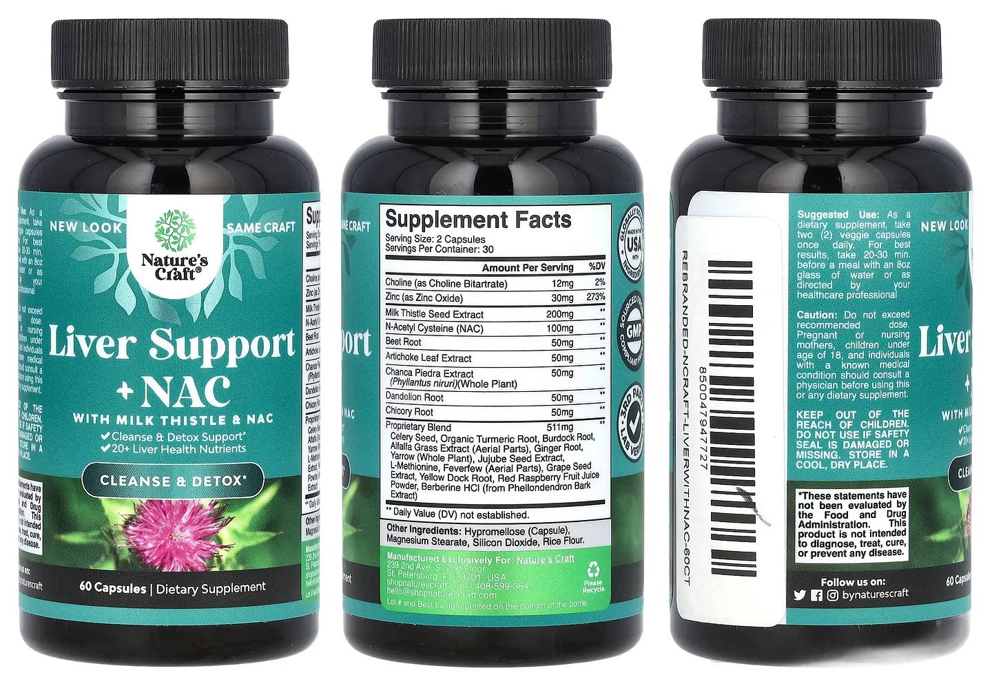 Nature's Craft, Liver Support + NAC with Milk Thistle packaging