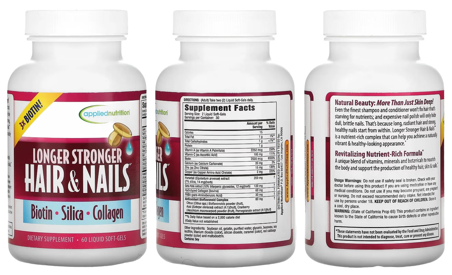 Applied Nutrition, Longer Stronger Hair & Nails packaging