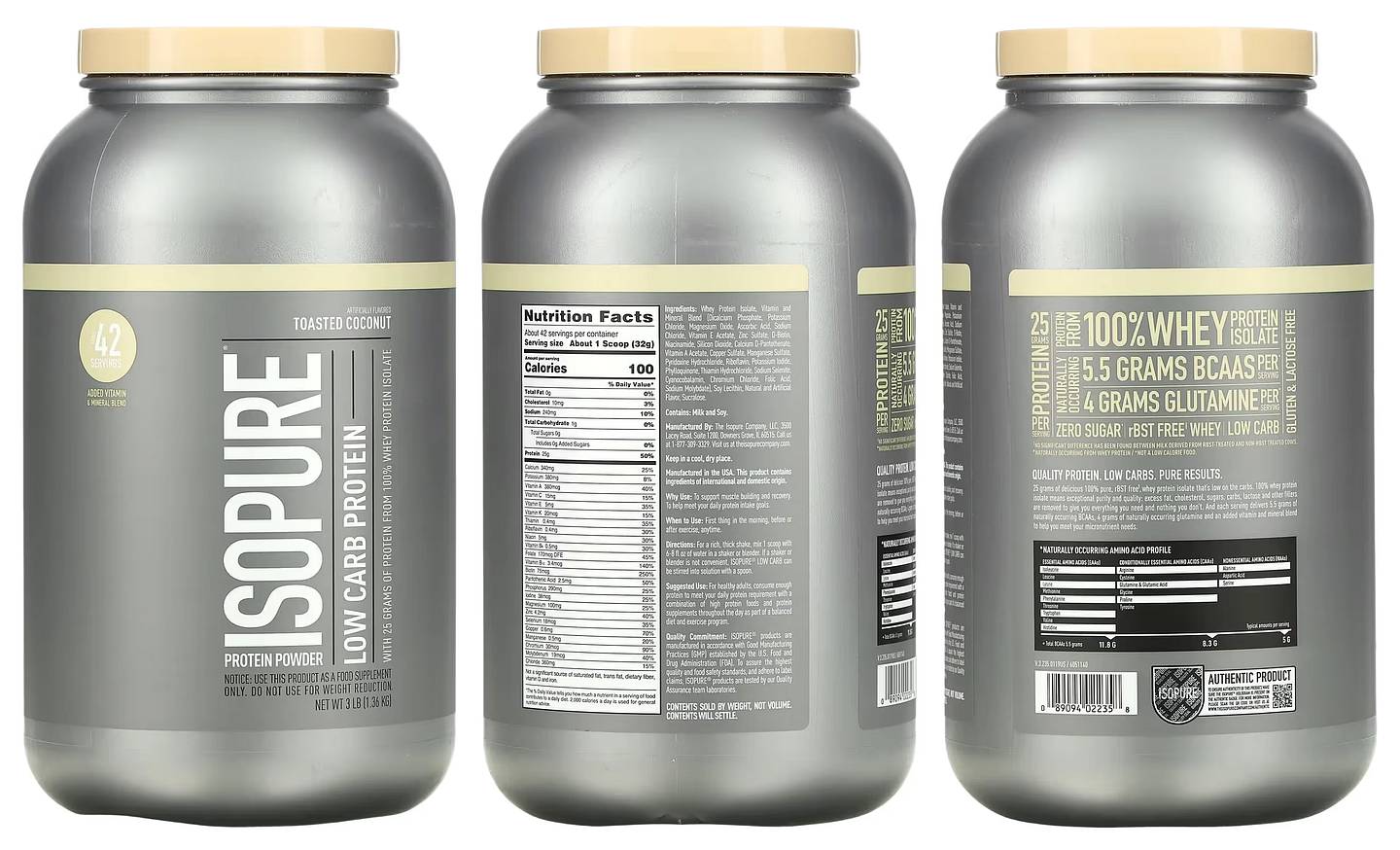 Isopure, Low Carb Protein Powder, Toasted Coconut packaging